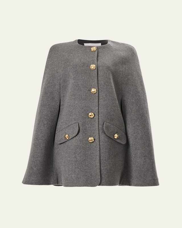 Button-Front Wool-Cashmere Cap