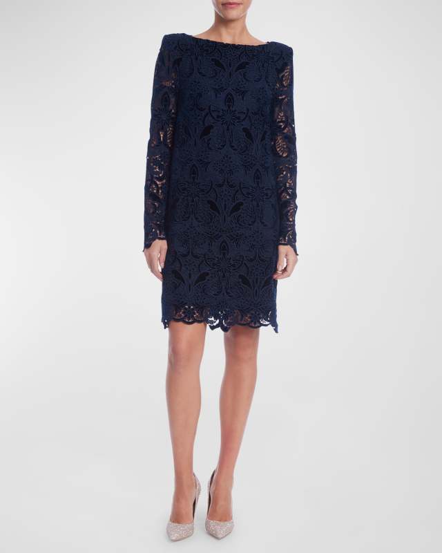 Bateau-Neck Floral Velvet Lace Dress