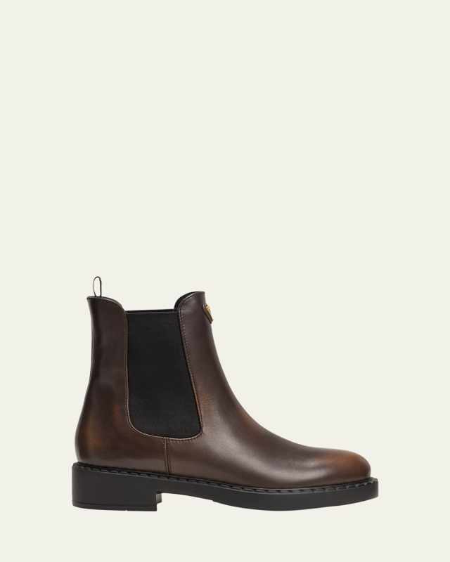 Brushed Leather Chelsea Ankle Boots