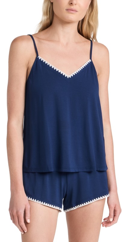 Eberjey Frida - The Whip Stitch Cami & Short Set Navy/Ivory