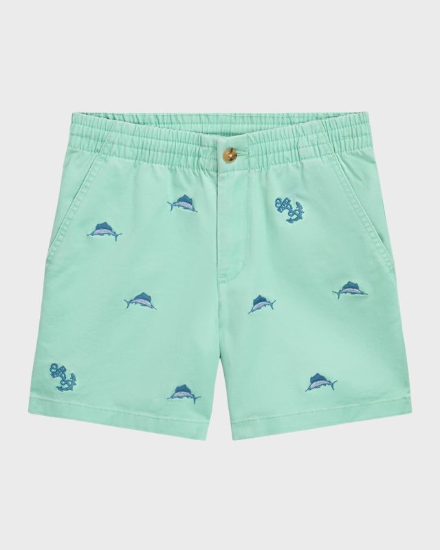 Boy's Embroidered Marlin Fish Shorts, Size 8-