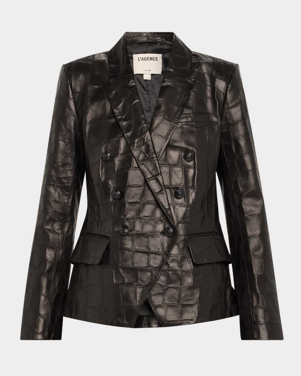 Kenzie Croc-Embossed Faux Leather Double-Breasted Blazer