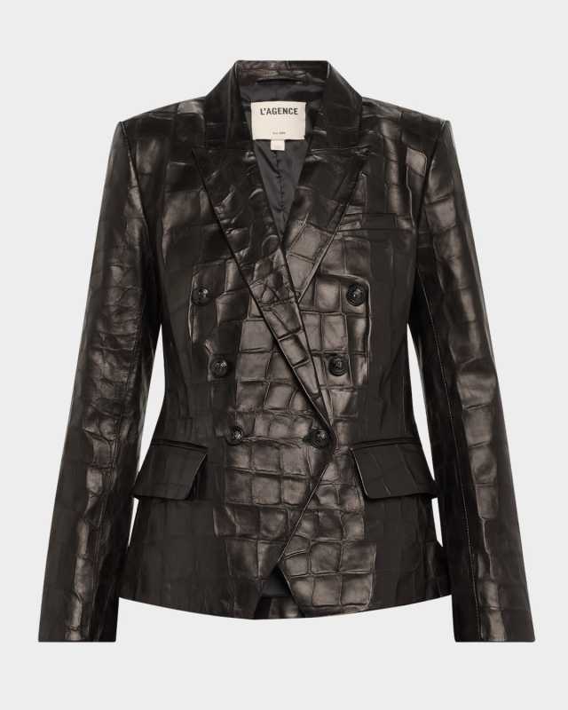 Kenzie Croc-Embossed Faux Leather Double-Breasted Blazer
