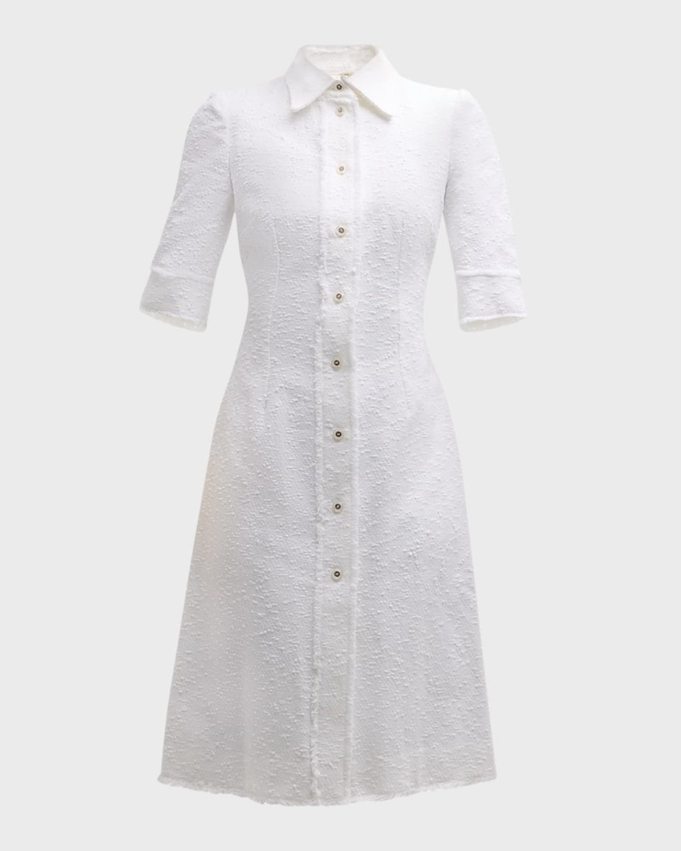 Short-Sleeve Boucle A-Line Midi Shirtdress