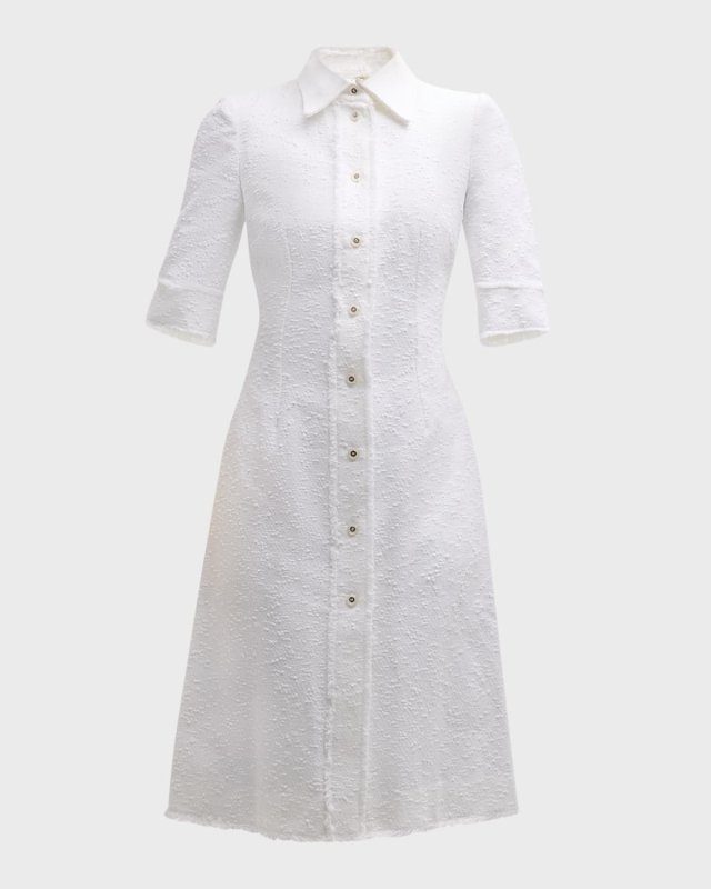 Short-Sleeve Boucle A-Line Midi Shirtdress