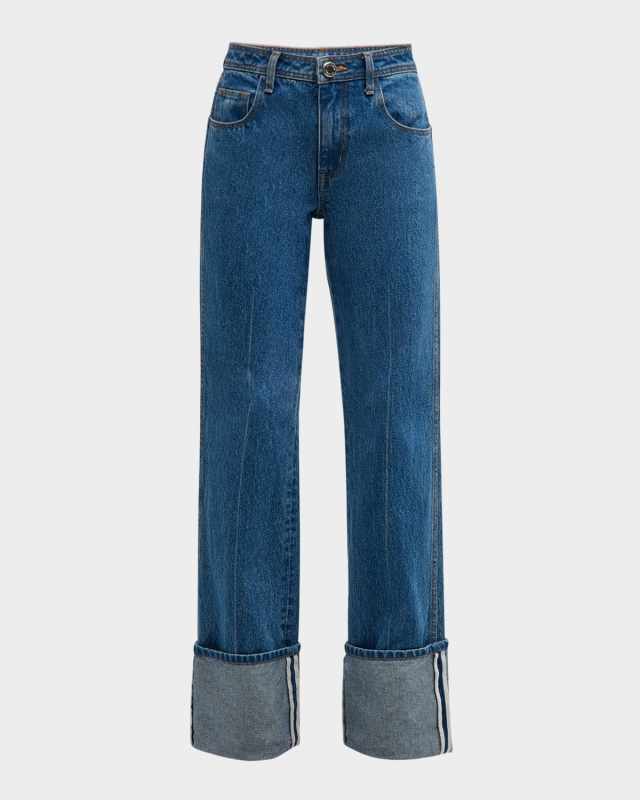 Alexa Wide-Leg Cuffed Denim Jeans
