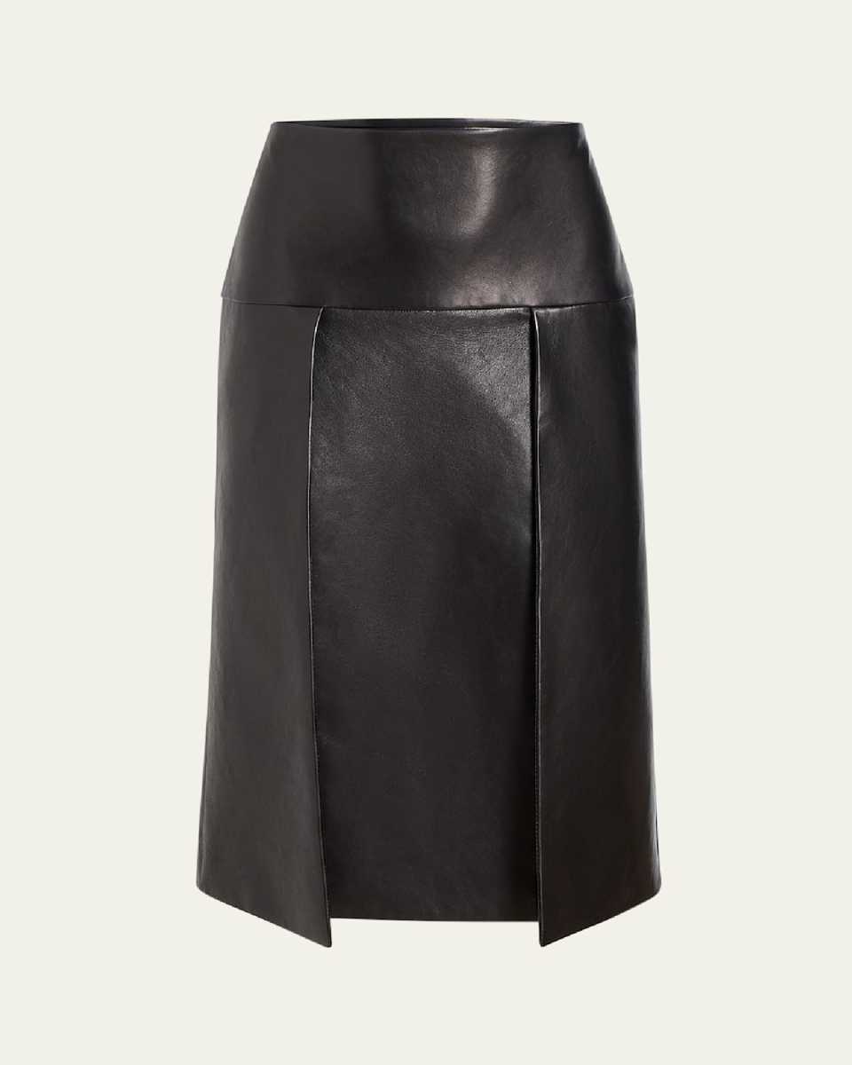 Kidd Pleated Leather Midi Skirt