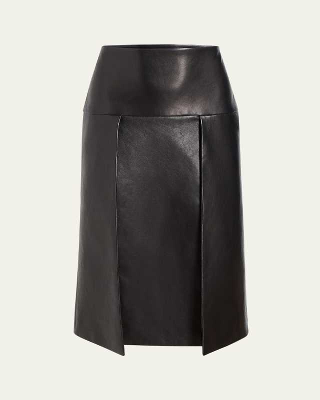 Kidd Pleated Leather Midi Skirt