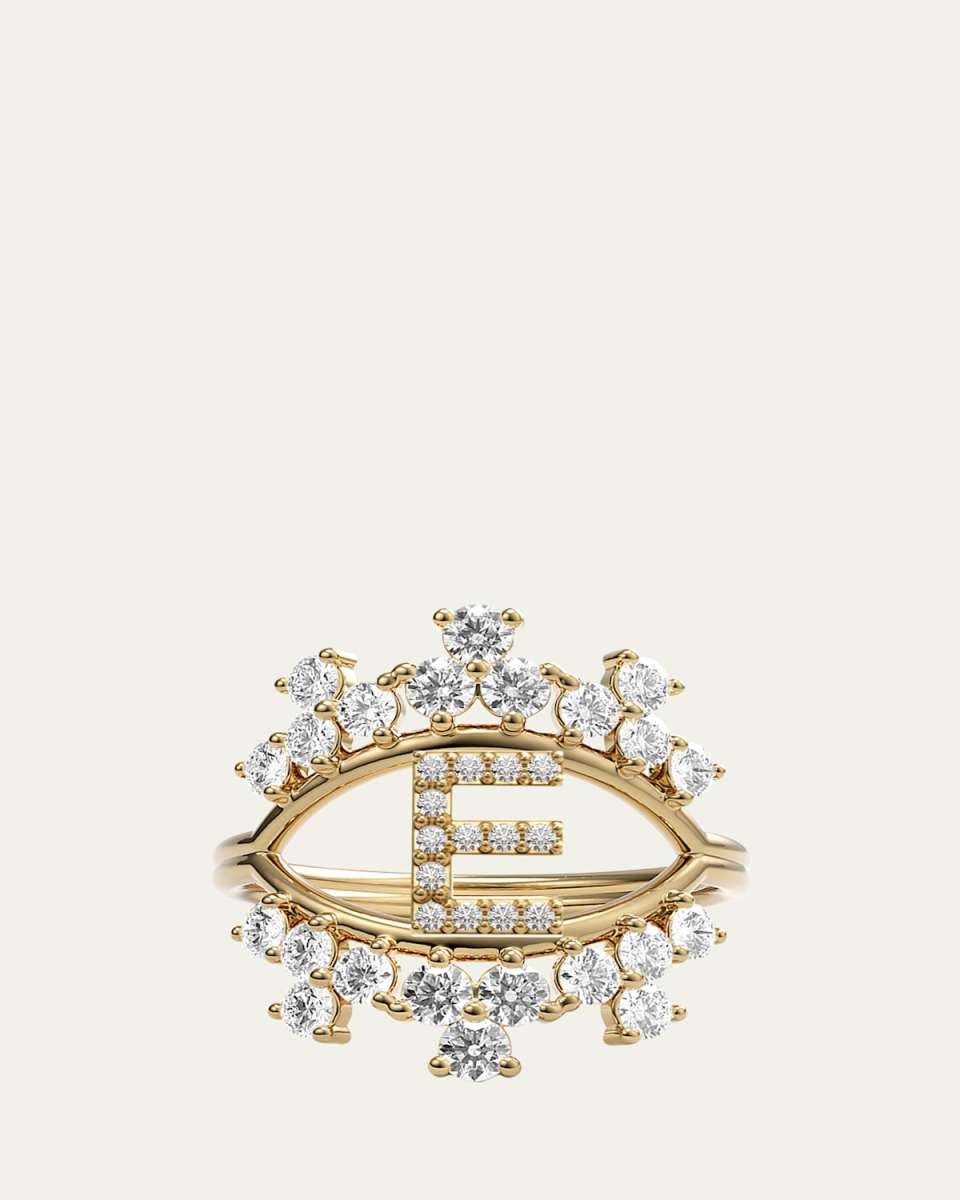 Sara 18K Yellow Gold Diamond Ring, Letter E