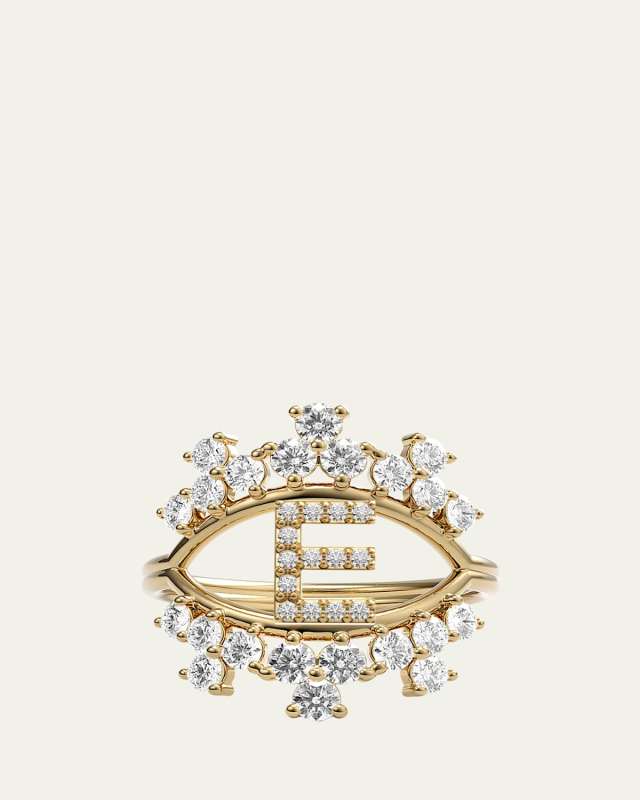 Sara 18K Yellow Gold Diamond Ring, Letter E