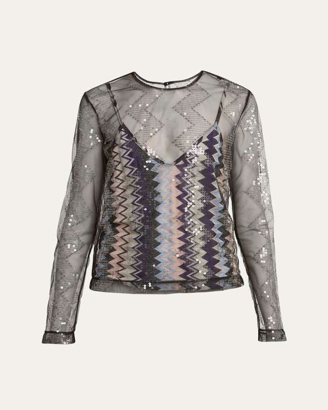 Tulle Sequined Chevron Double-Layer Top