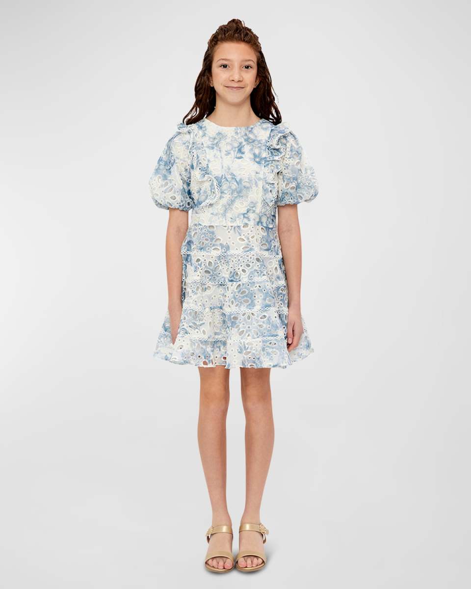 Girl's Annika Embroidered Tie-Dye Mini Dress, Size 4-14