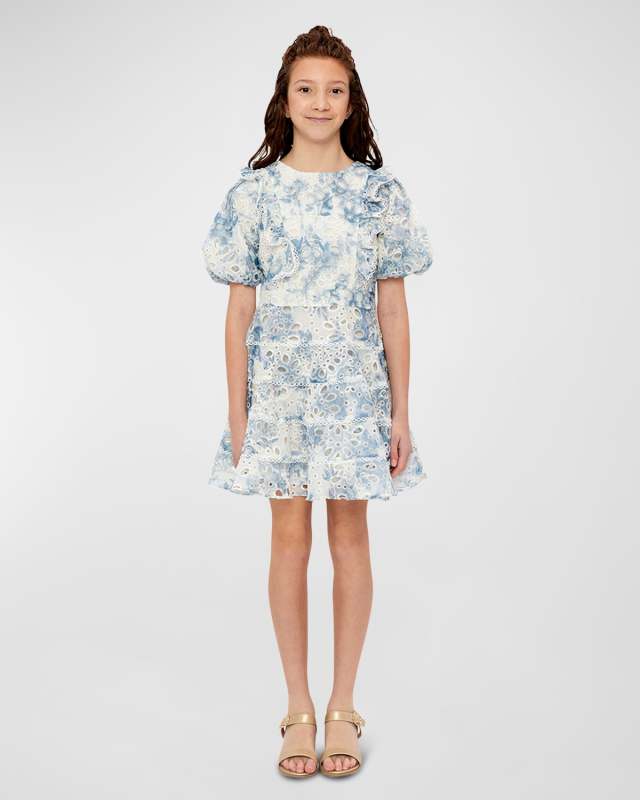 Girl's Annika Embroidered Tie-Dye Mini Dress, Size 4-14