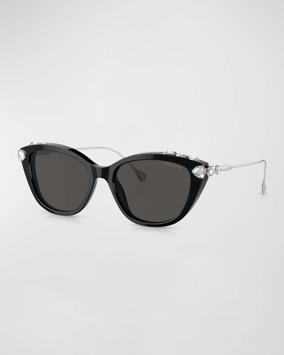 Crystal-Embellished Metal Cat-Eye Sunglasses