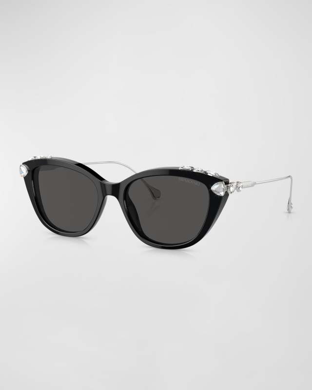 Crystal-Embellished Metal Cat-Eye Sunglasses