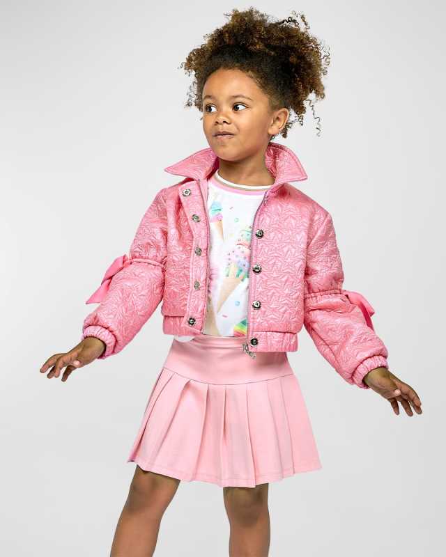 Girl's Star-Print Jacket W/ Bows, Size 4-