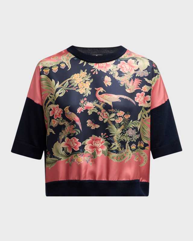 Enchanted Floral Silk Knit Combo Sweater