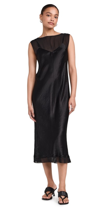 Vince Chiffon Layered Slip Dress Black