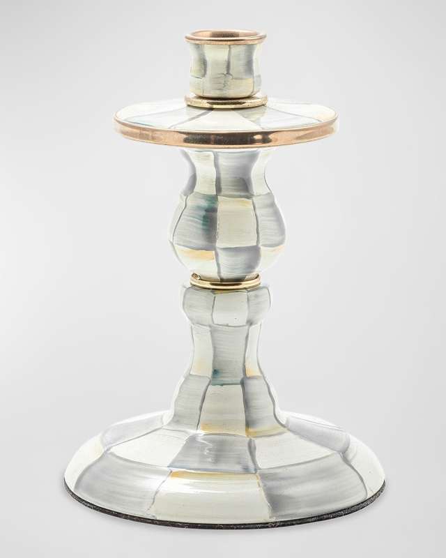 Sterling Check Enamel Candlestick
