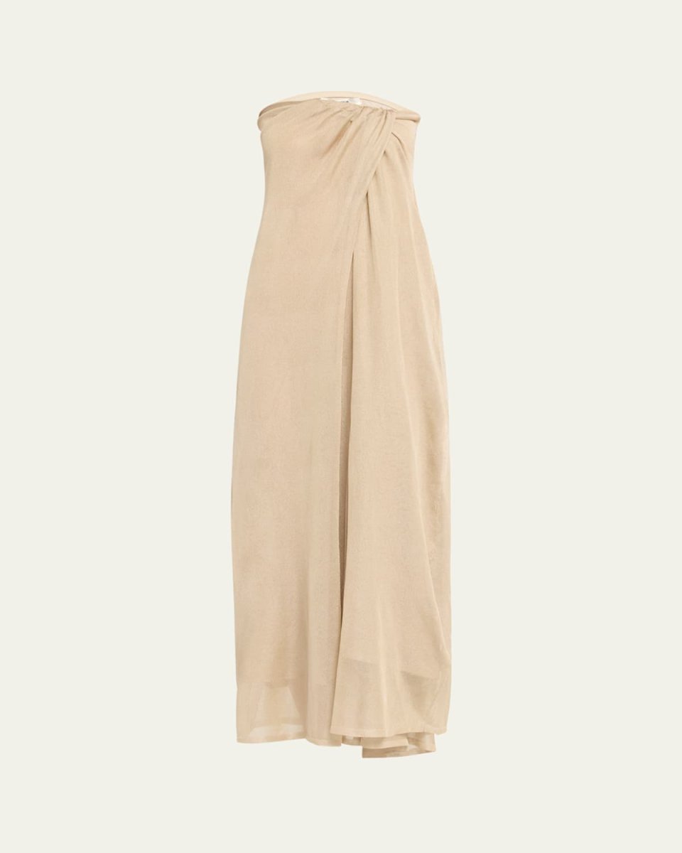 The Ona Metallic Front-Knot Strapless Dress