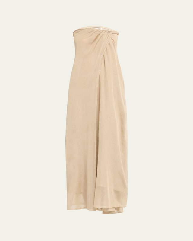 The Ona Metallic Front-Knot Strapless Dress