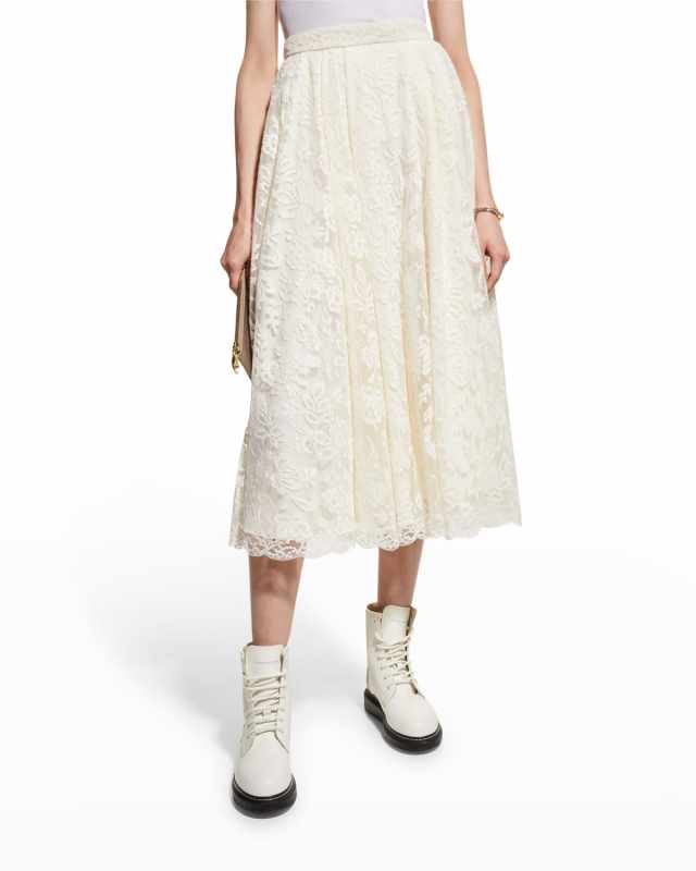 Box Pleat Lace Midi Skirt