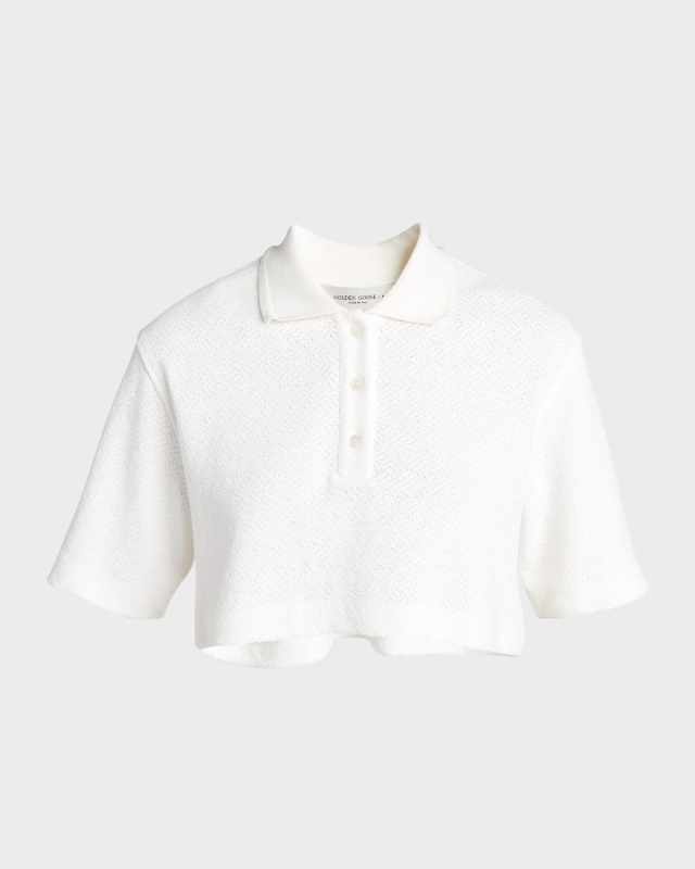 Golden Cropped Knit Polo Top