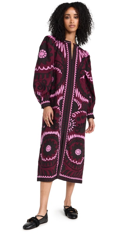 Sea Charlough Print Long Sleeve Caftan Magenta