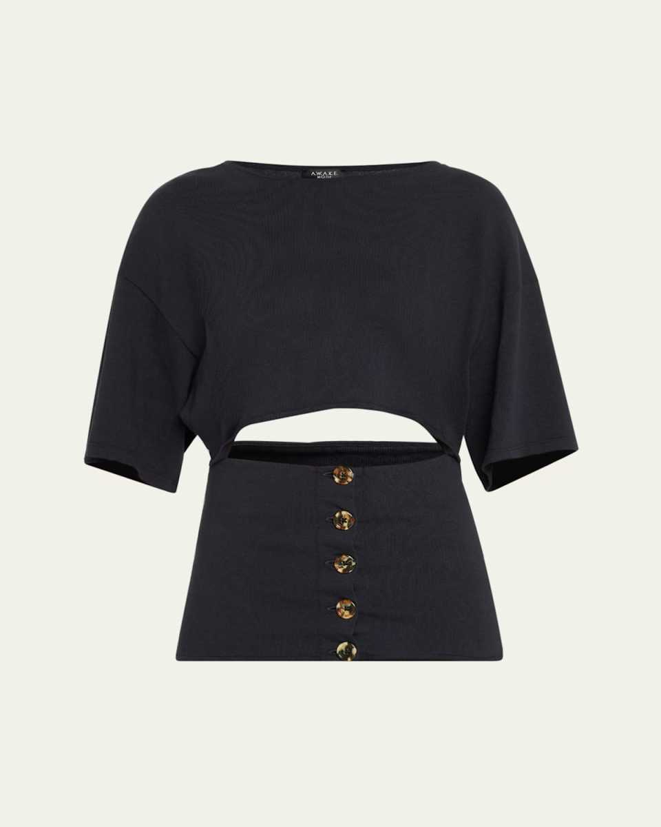 Button-Front Corset Jersey T-Shirt