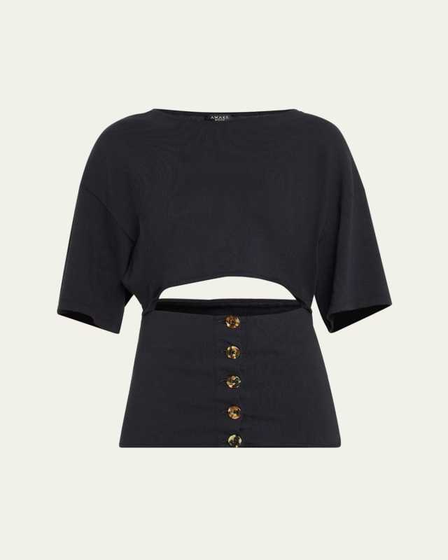 Button-Front Corset Jersey T-Shirt