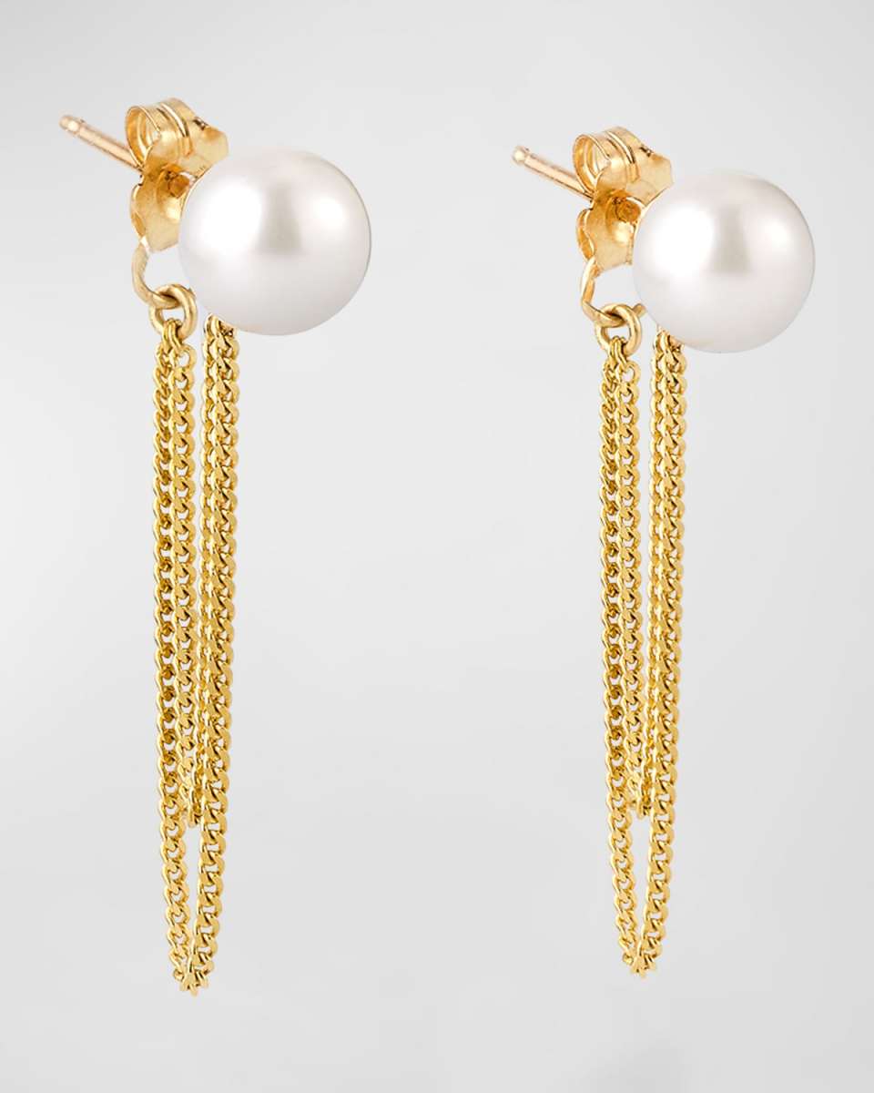 Double-Chain Wrap Around Pearl Earrings