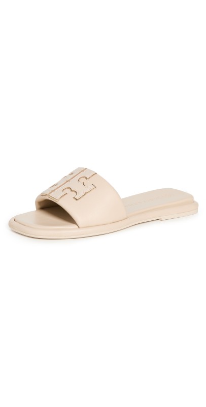 Tory Burch Double T Sport Slides Dulce De Leche/Gold