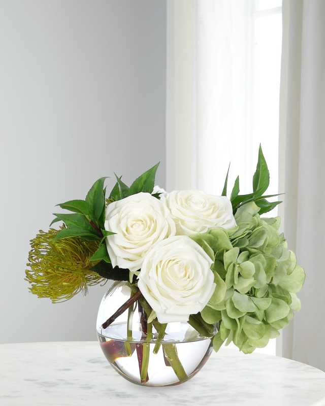 Peony and Protea 10" Faux Floral Arrangement in Glass Bubble
