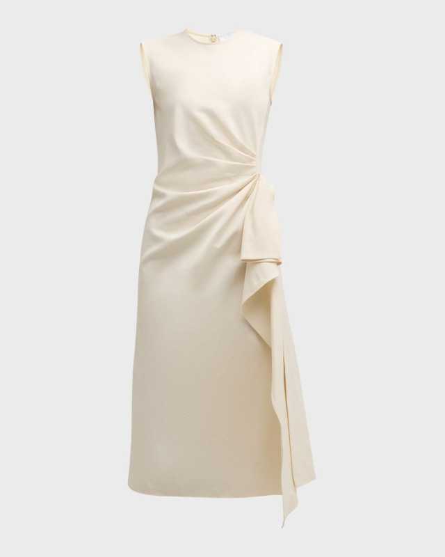 Sleeveless Pleated Cotton-Linen Midi Dress