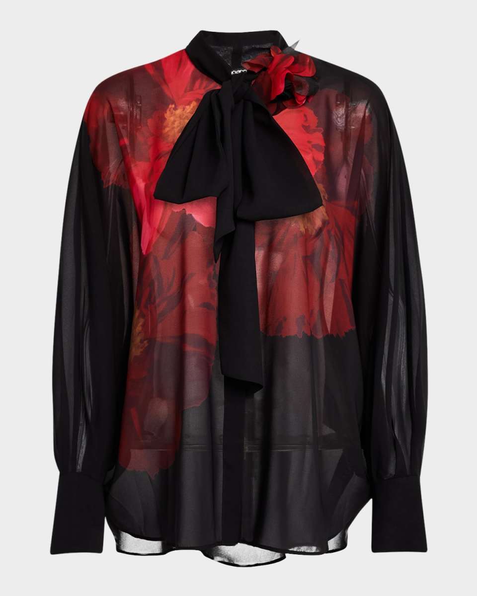 Dolman-Sleeve Floral Applique Blous