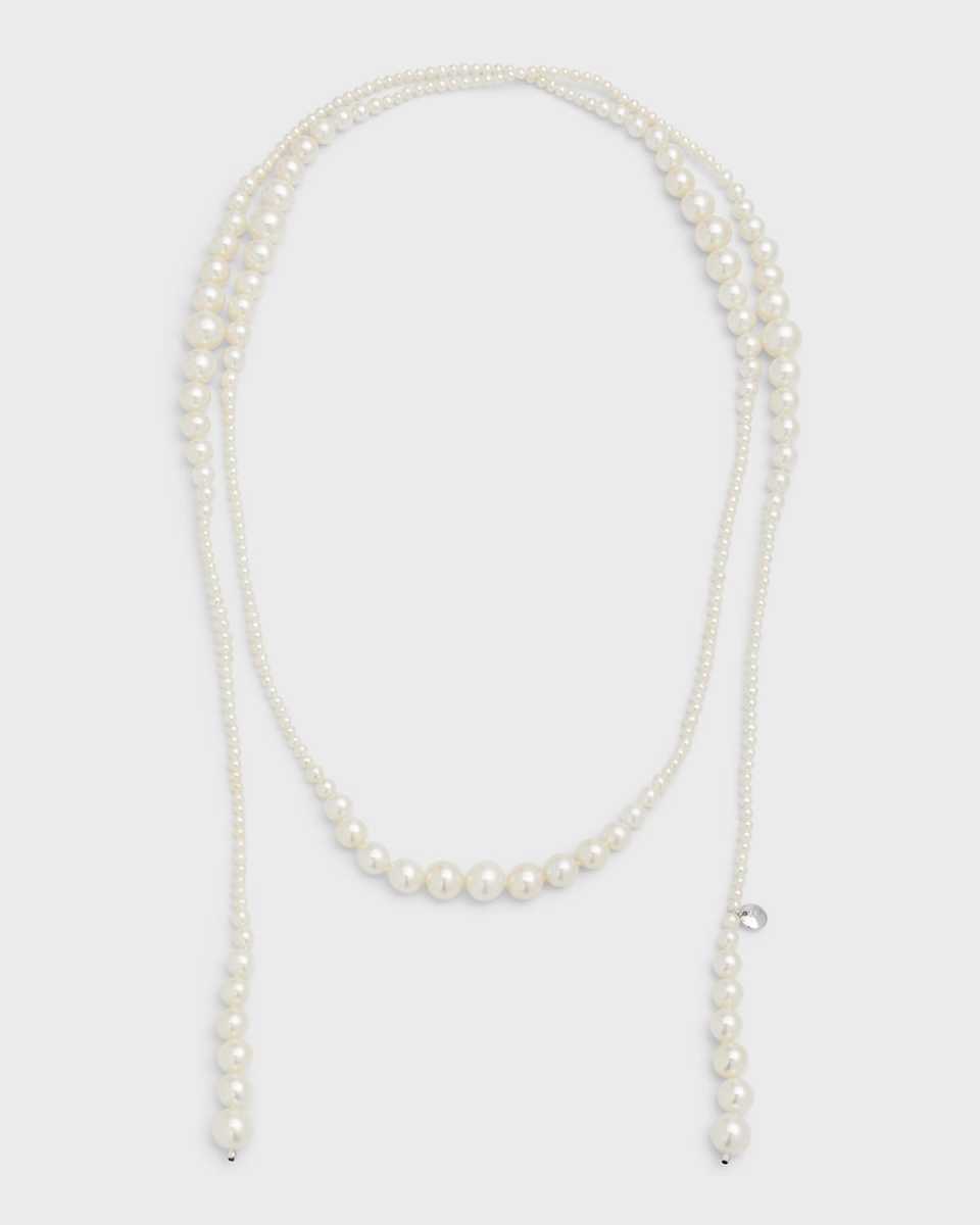 18K White Gold Freshwater Pearl Lariat, 3-10mm