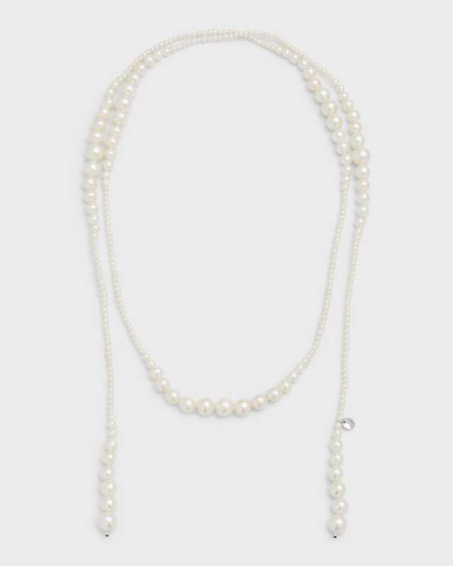 18K White Gold Freshwater Pearl Lariat, 3-10mm