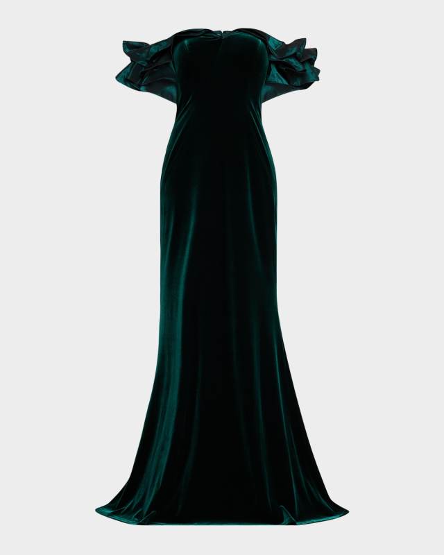 Off-Shoulder Stretch Velvet Gown