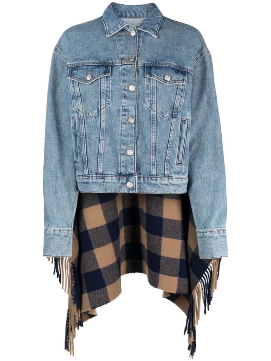 checked-panel denim jacket