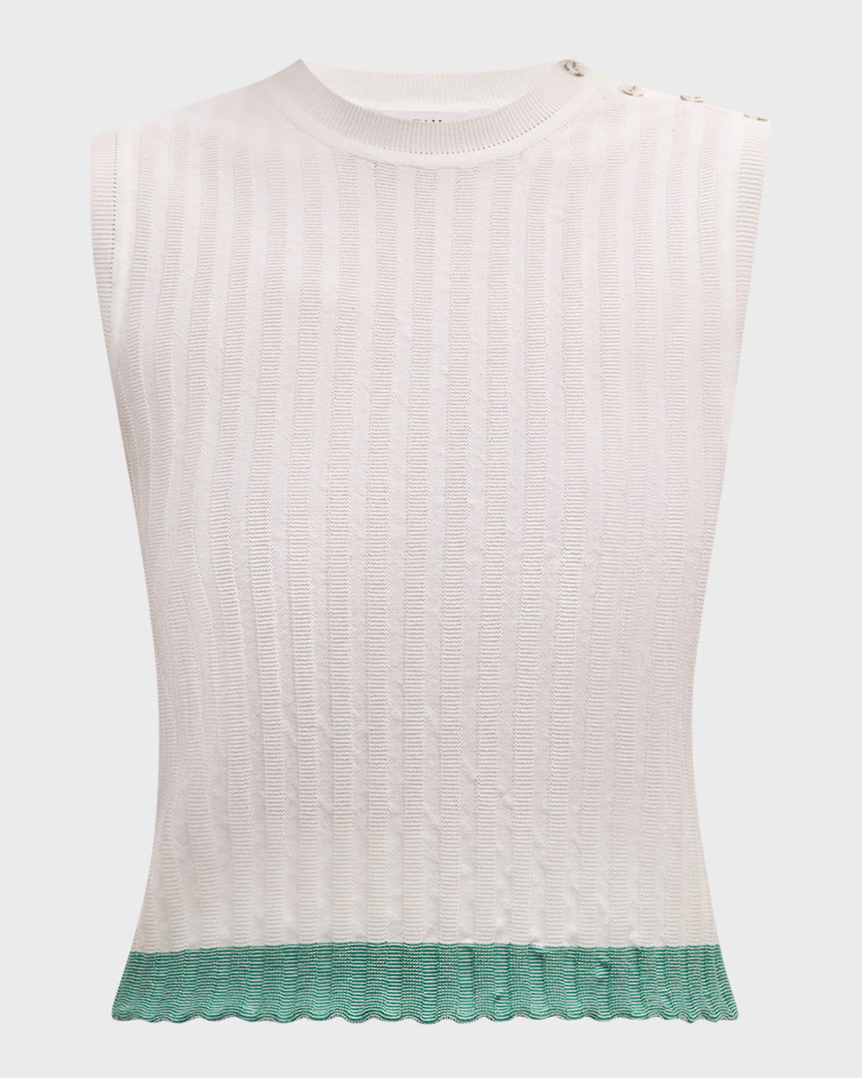 Simona Button-Shoulder Rib Tank Top