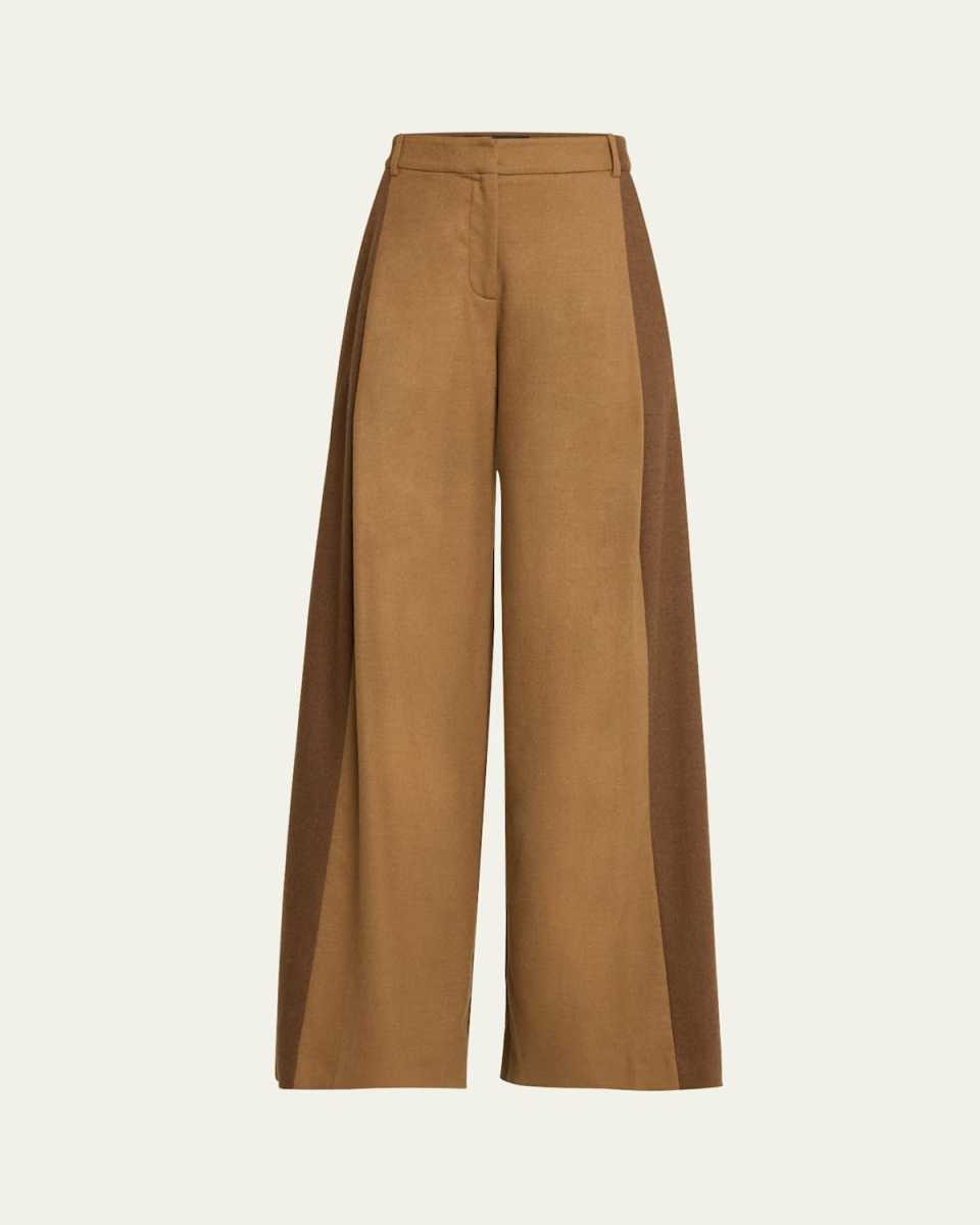 Mixed Wool Flannel Pleated Wide-Leg Pants