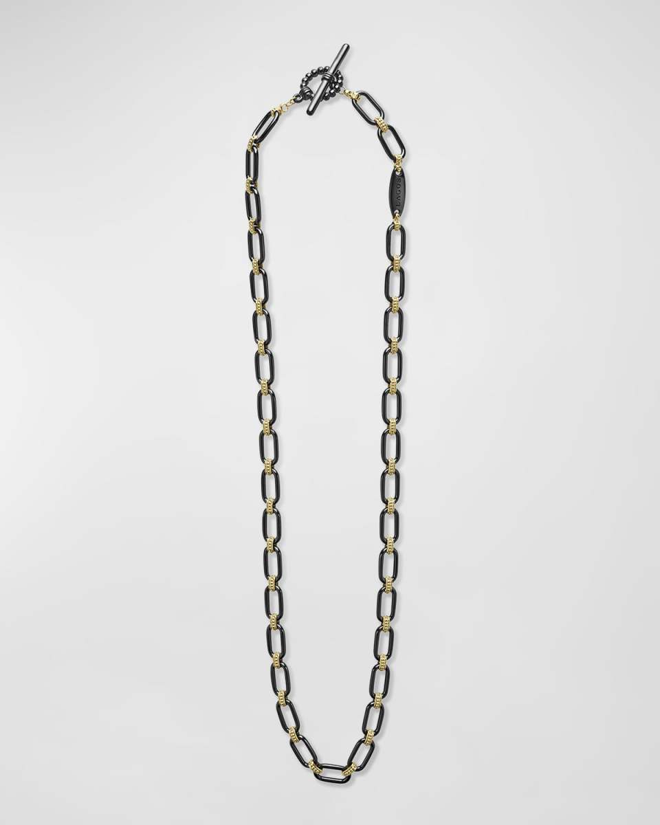 18K Gold and Black Ceramic Signature Caviar Link Necklace