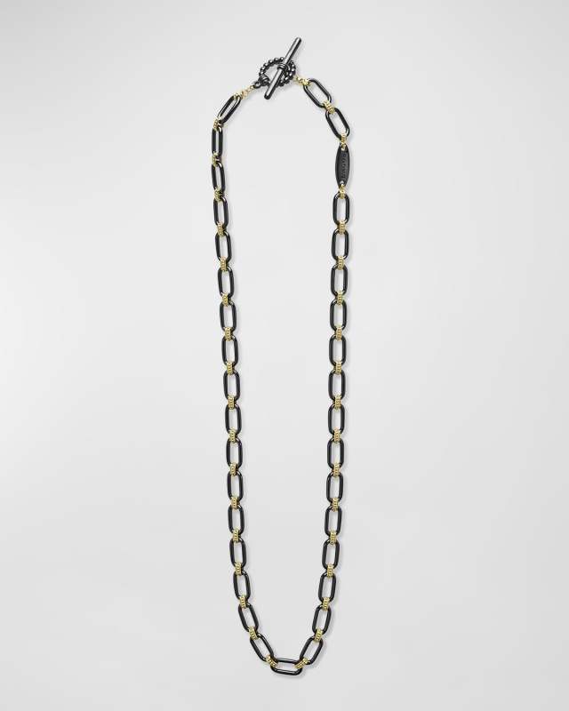 18K Gold and Black Ceramic Signature Caviar Link Necklace