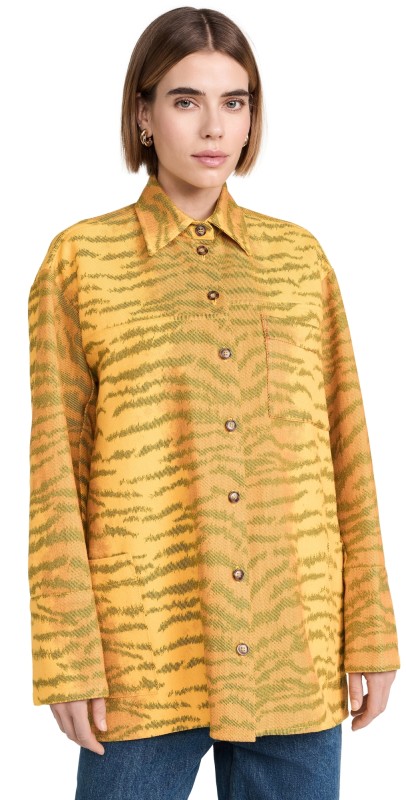 Victoria Beckham Wrap Front Oversized Shirt Tiger Allover - Yellow/Maple