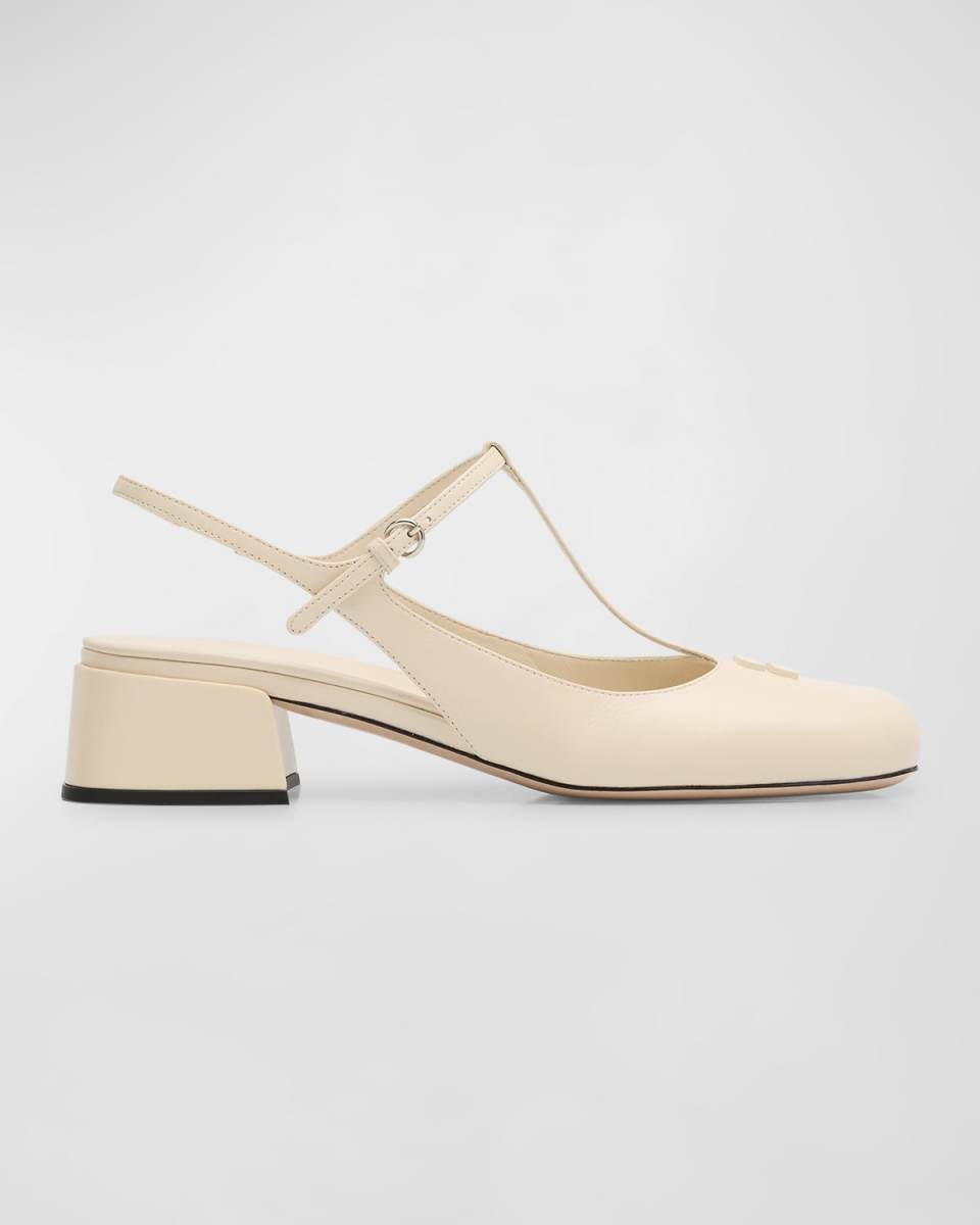 Leather T-Strap Slingback Pumps