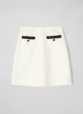 LK Bennett Charlie White Tweed Recycled Cotton Trim Skirt