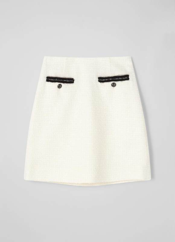 LK Bennett Charlie White Tweed Recycled Cotton Trim Skirt