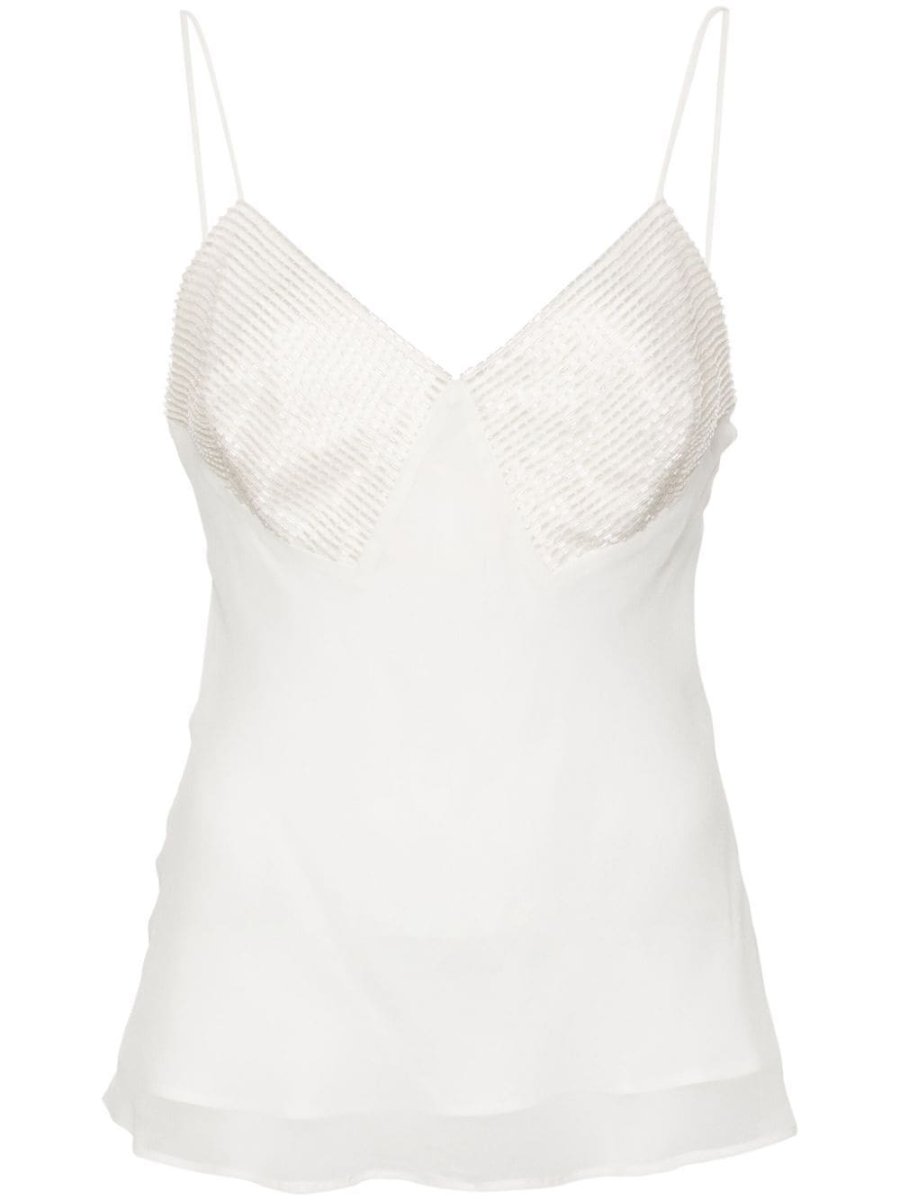 bead-detail silk tank top