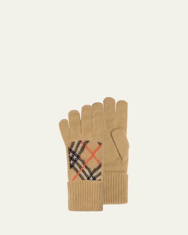 Check Cashmere-Blend Gloves
