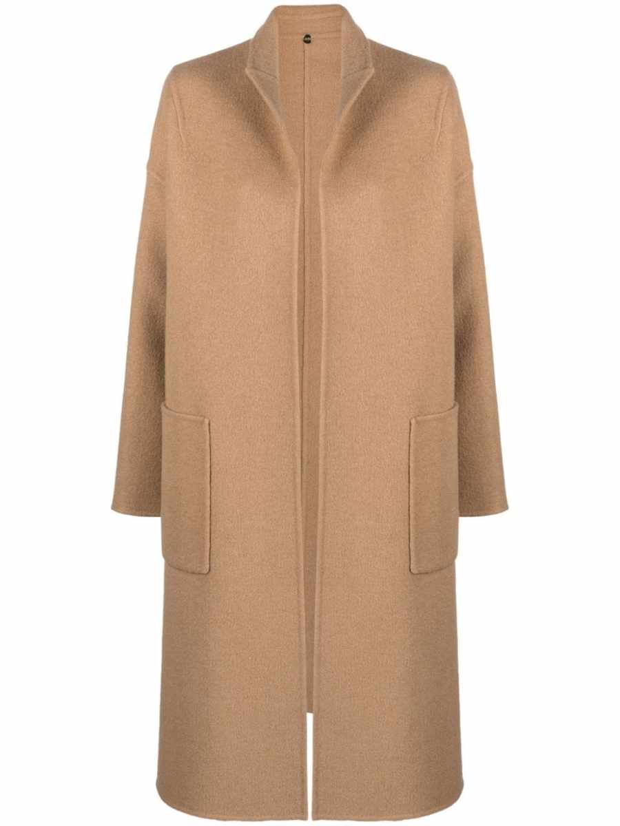 open-front camel-hair coat